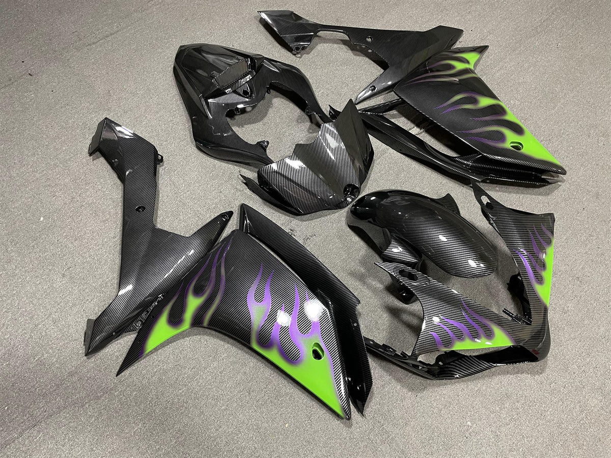 YAMAHA YZF R1 07-08 Fairing Kit - Black with Green & Purple Flames