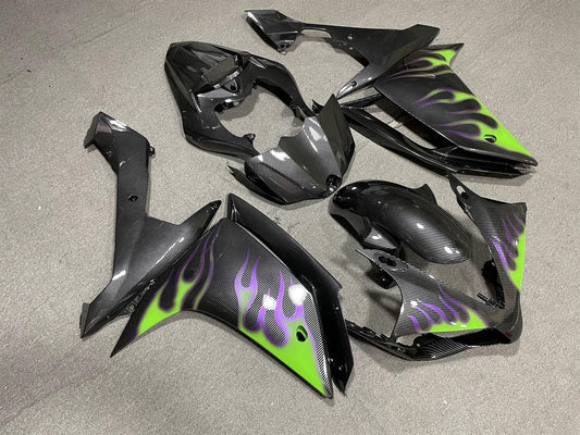 YAMAHA YZF R1 07-08 Fairing Kit - Black with Green & Purple Flames