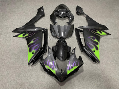 YAMAHA YZF R1 07-08 Fairing Kit - Black with Green & Purple Flames