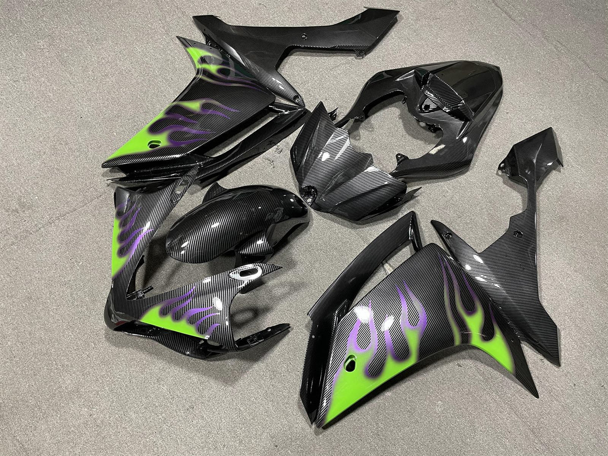 YAMAHA YZF R1 07-08 Fairing Kit - Black with Green & Purple Flames