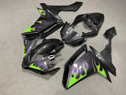 YAMAHA YZF R1 07-08 Fairing Kit - Black with Green & Purple Flames