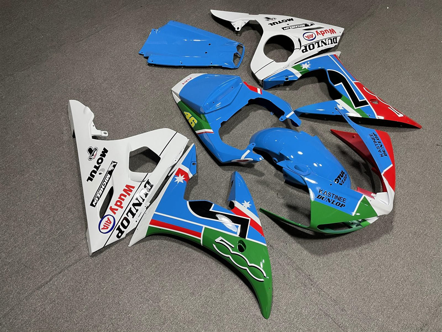 YAMAHA YZF R6 03-04 Fairing Kit - White Blue & Green Race