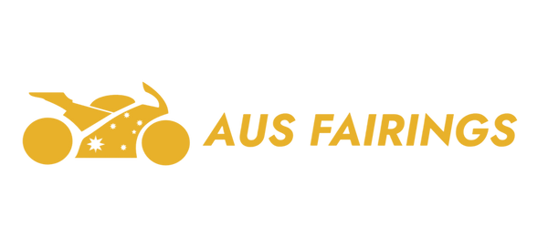 Aus Fairings logo in racing gold with the Southern Cross knocked out